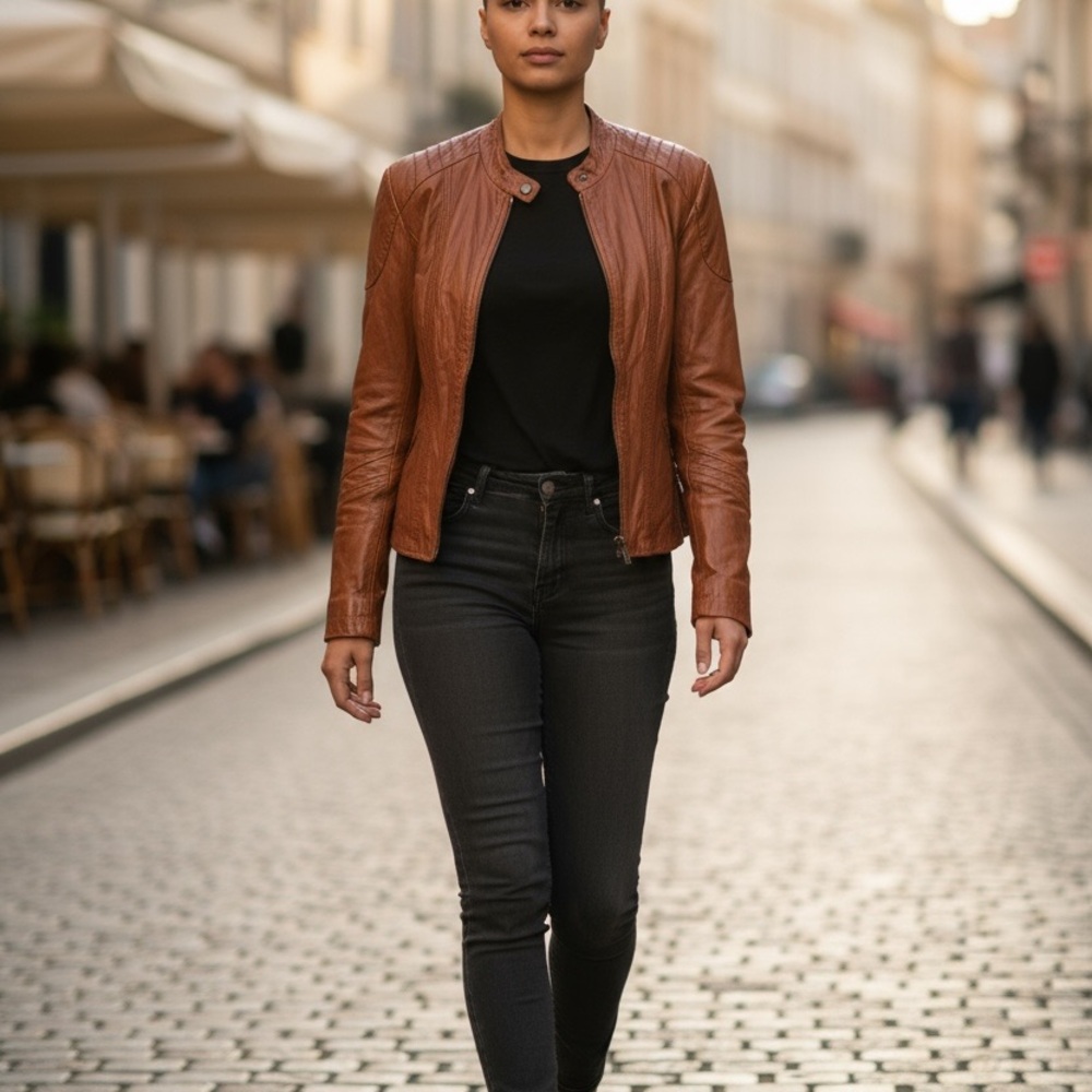 Vintage Bagatelle Brown lightweight leather moto jacket, size 8 - Picture 11 of 12